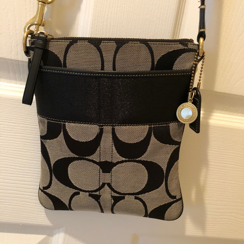COACH Black Signature Stripe Crossbody Handbag